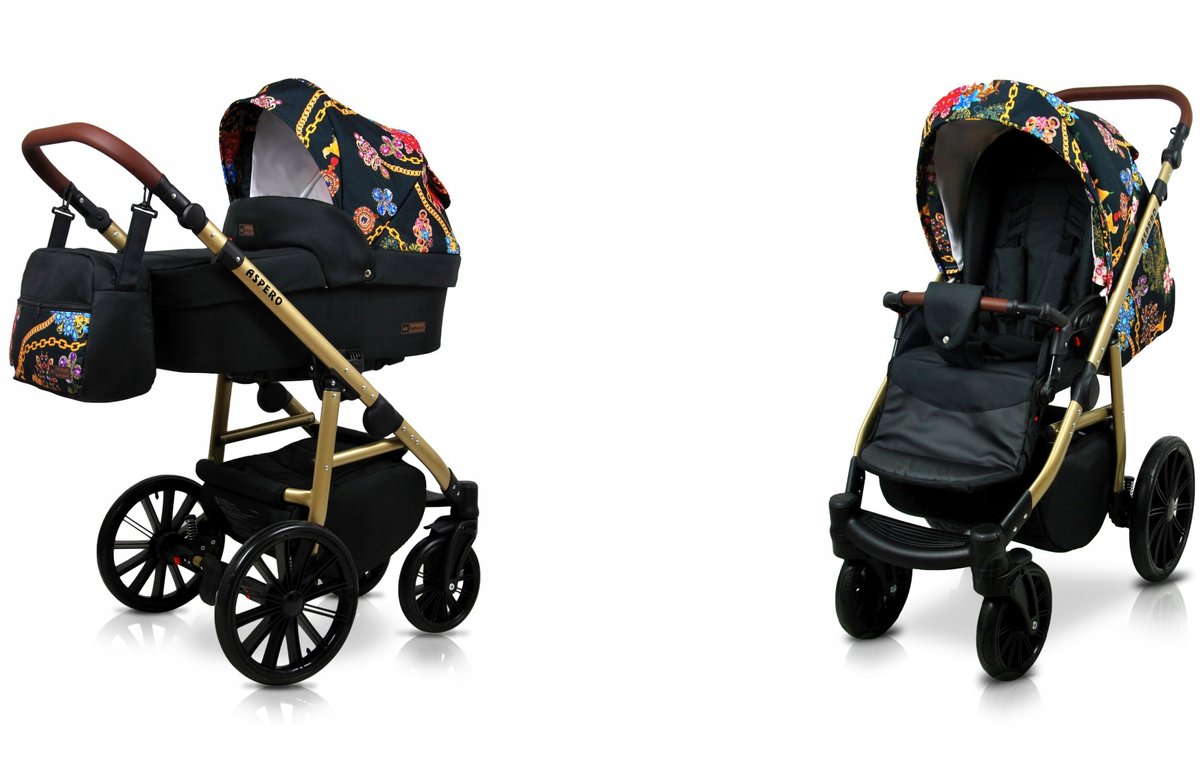 BabyLux® Kinderwagen 2in1 – ASPERO - GOLD CHAIN - Opklapbare Wandelwagen incl. Reiswieg, Multifunctionele Buggy Sportstoel - Combi-kinderwagen met Luiertas, Regenhoes, Klamboe, Bekerhouder, etc.