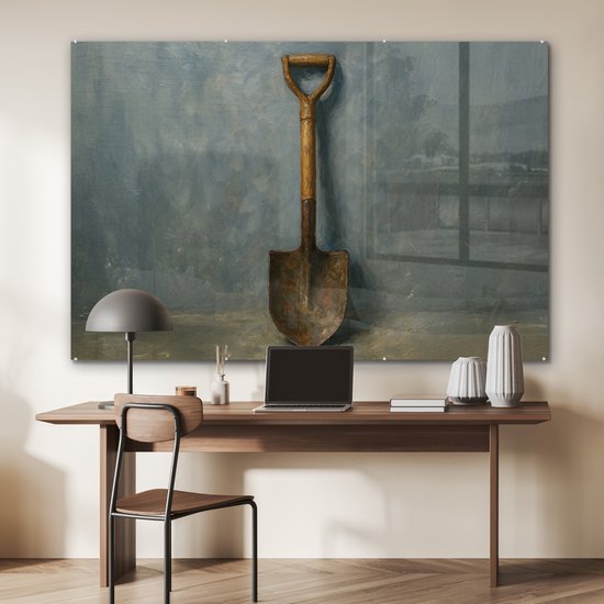 MuchoWow® Glasschilderij 180x120 cm - Schilderij acrylglas - Schep - Gereedschap - Schilderij - Foto op glas - Muurdecoratie woonkamer - Wanddecoratie slaapkamer - Schilderijen