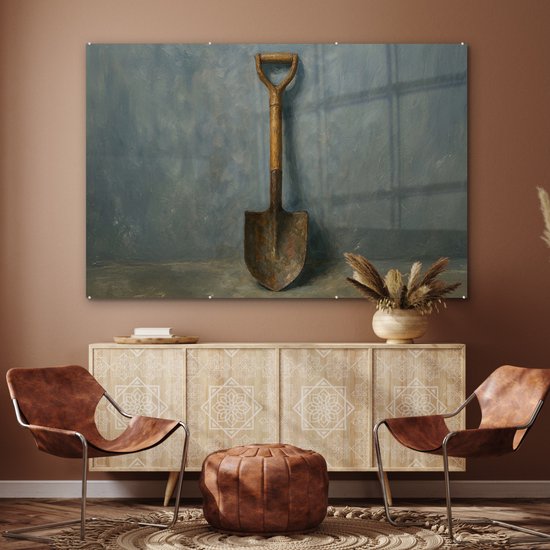 MuchoWow® Glasschilderij 180x120 cm - Schilderij acrylglas - Schep - Gereedschap - Schilderij - Foto op glas - Muurdecoratie woonkamer - Wanddecoratie slaapkamer - Schilderijen