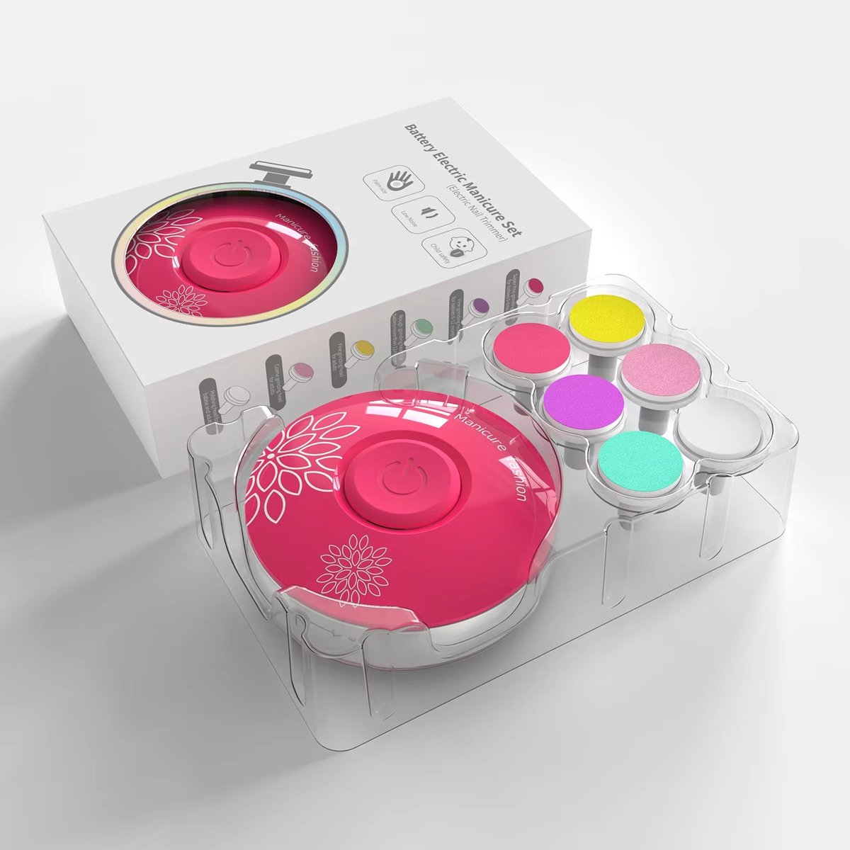 GadgetKing - Baby Elektrische Nagelvijl - Fluisterstil - Met 6 Opzetstukken - Geschikt voor Baby’s & Volwassenen - Veilig & Zacht - Manicure Set – ROOD