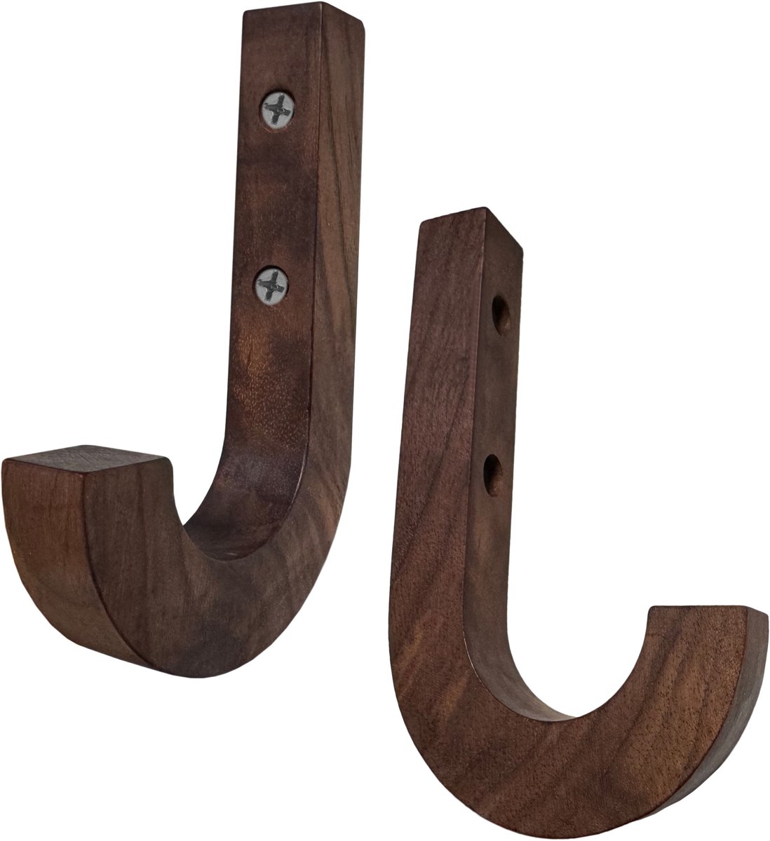 Houten wandhaak (J-vorm, 1,8x1,8x12,5 cm, notenhout)
