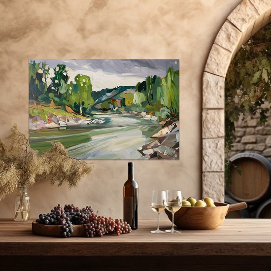 Rustige rivierlandschap - Rivier tuinprint - Tuinversiering landschap - Abstracte kunst - Schutting decoratie - Tuinschilderij - tuinposter 60x40 cm