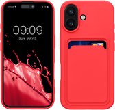 Étui kwmobile compatible avec Apple iPhone 16 - Étui avec porte-cartes - Coque en TPU rose fluo