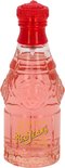 Glazen flesje Versace Red Jeans Woman eau de toilette met rode dop, gevuld met roze vloeistof.