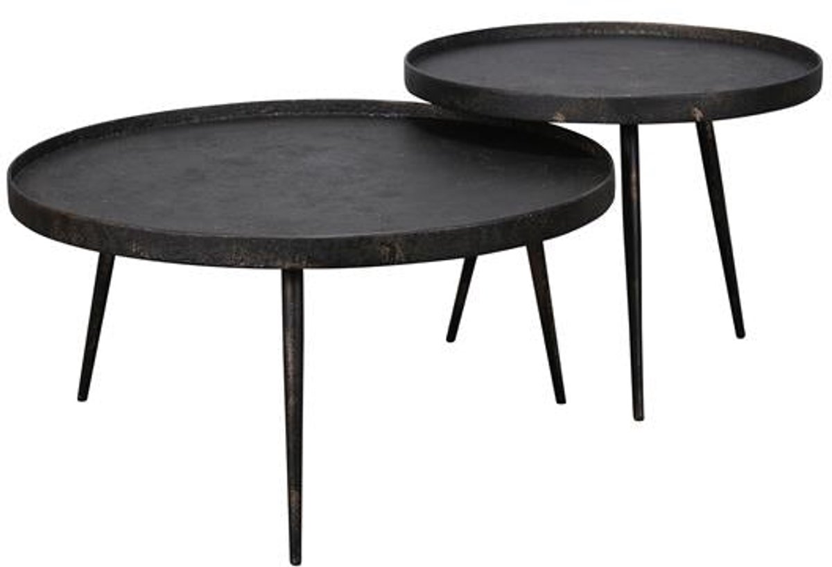Salontafel Opstaande Rand (Set van 2) - 76 cm x 76 cm x 40 cm - Salontafel Rond - Industrieel Salontafel - Woonkamer Tafel - Salontafels Industrieel - Salontafel Landelijk - Salontafel Hout Metaal - Bijzettafel Rond - Coffee Table - Koffietafel