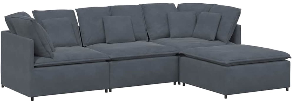 vidaXL - Modulaire - bank - met - voetenbank - en - kussens - fluweel - donkergrijs