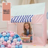 Selonis Kindertent Speelhuisje Met 600 Ballen Opvouwbaar IJssalon Voor Kinderen Speeltent Gemakkelijk Op Tezetten Stimuleert Verbeelding En Creativiteit Ideaal Voor Binnen En Buiten, Roze-Mint:Babyblauw/Poederroze/Parelmoer