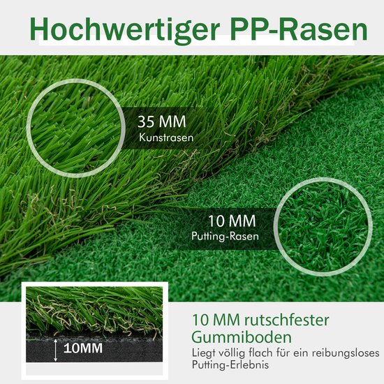 COSTWAY Golfmat met kunstgras, 300 x 100 cm, 2 ballen, 3 gaten, 3 vlaggen en putting cups, oefenmat opvouwbaar voor binnen en buiten, putting green golf, trainingsmat voor thuis van Costway — afbeelding 3
