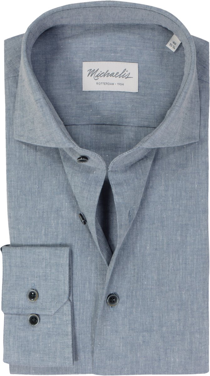 Michaelis slim fit heren overhemd - popeline - blauw - Strijkvriendelijk - Boordmaat: 41