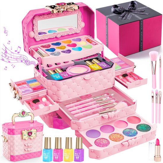 Kinder Make-up Set -Make up Koffer Meisjes- Kinder Make-up Set Met Muziek - Kinderen -Kinder make up Speelgoed - Wasbare Oogschaduw Blush Make up Setje