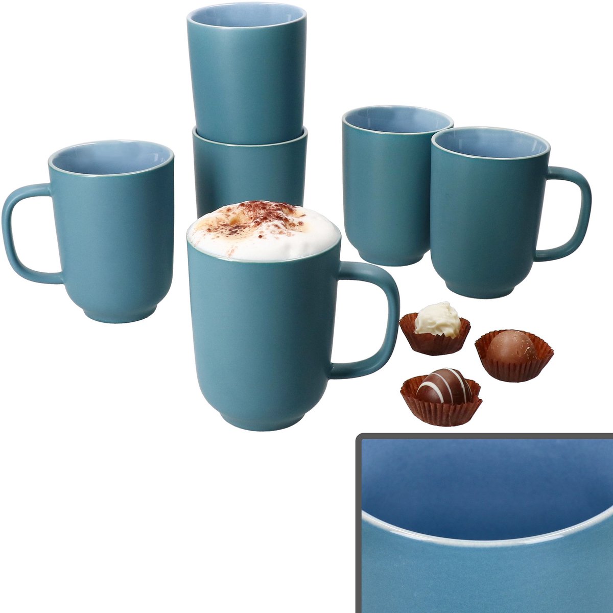 Set van 6 Jasper oceaan blauwe aardewerk koffiemokken - 414271