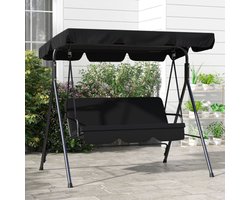 Hollywoodschommel met zitkussen, 3-zits tuinschommel met verstelbare zonnekap, schommelbank, max. belasting 240 kg, voor tuin, terras, 172 x 110 x 153 cm, Zwart