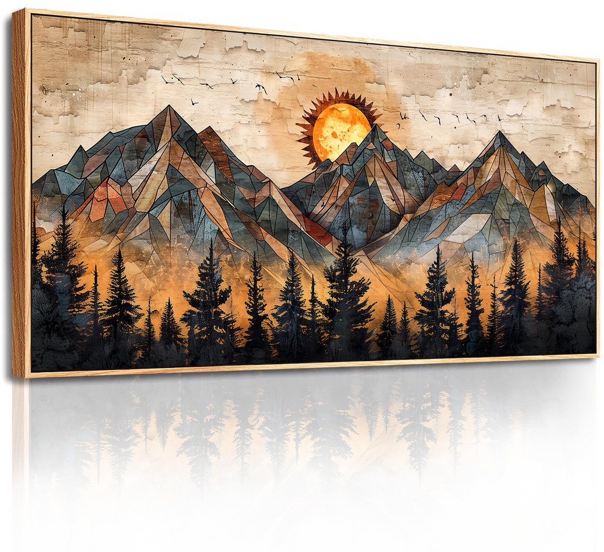 Unyqoos® Elegante Gouden Geometrische Bergen Canvas Kunstwerk voor Stijlvol Interieurdecor