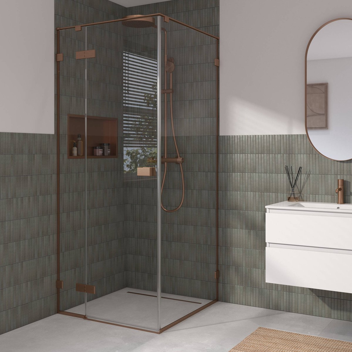Saqu Parro douchecabine met draaideur incl. antikalk 90x90x210cm geborsteld koper