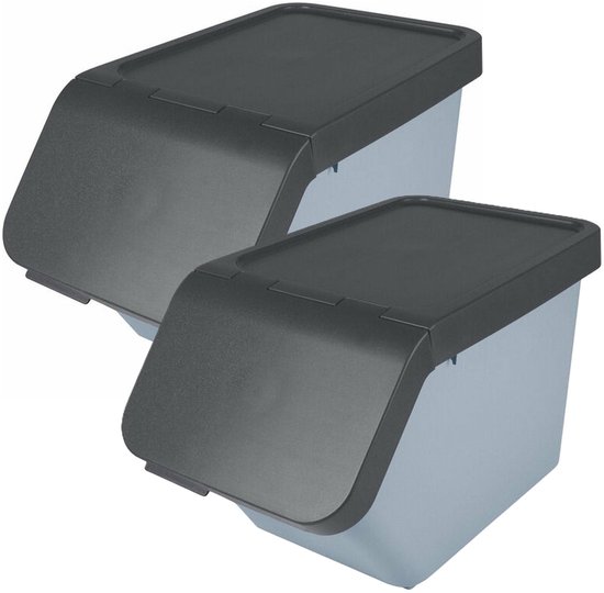 Sunware Sigma Home sorteer bak met deksel - 2x - afvalbak - blauw - stapelbaar - 30L - 49 x 27 x 30 cm