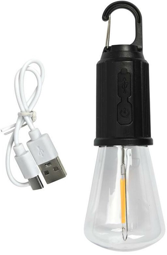 Benson Campinglamp - zwart - kunststof - 5.4 x 17.5 cm - lantaarn - oplaadbaar met karabijnhaak van Benson — afbeelding 2