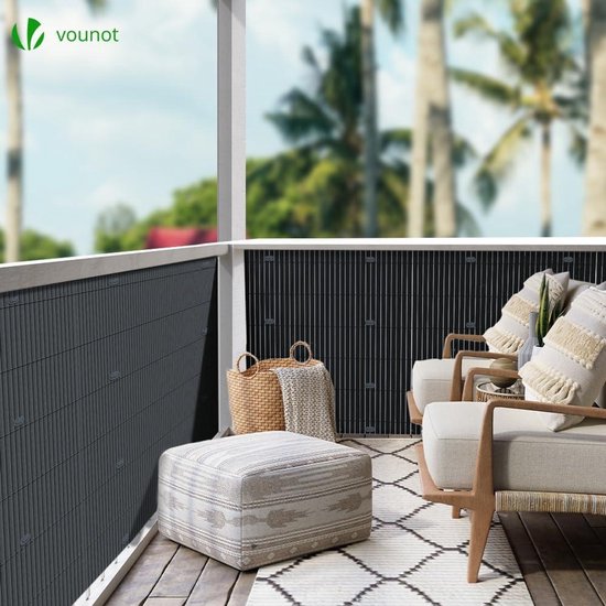 vounot Pvc-privacyscherm, extra versterkt, met dubbelzijdige bevestigingsclips, voor tuin, balkon en terras, corrosiebestendig en weerbestendig, 80 x 500 cm, grijs