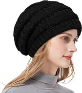 - Bonnet tricoté doublé de satin pour femme - Bonnet d'hiver avec doublure chaude pour femme - Bonnet de ski thermique pour femme - Bonnet d'hiver souple pour femme en noir