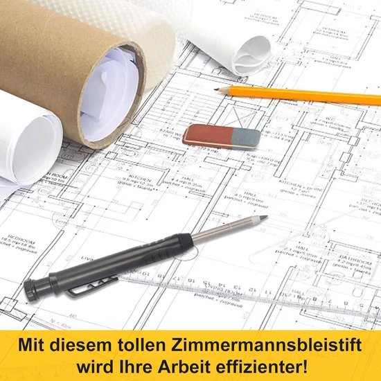 Deep Hole Markers Pencil with 6 Refills - Robust Carpentry Pencils with Integrated Pencil Sharpener - Mechanical Pressure Pencil - Solid Borehole Marker for Construction Site — afbeelding 4