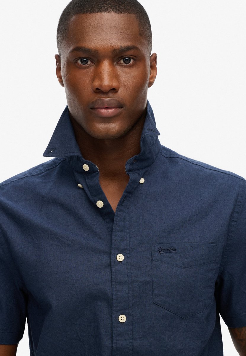 Superdry City overhemd van katoen en linnen met korte mouwen Heren Shirts Marineblauw