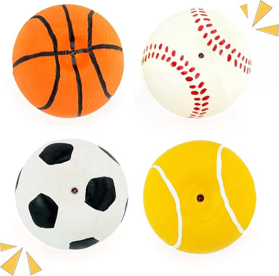 Chiwava Set van 4 stuks 2,4 inch latex knijpen puppy hond speelgoed bal sportballen sets feet interactief speelgoed voor kleine honden, verschillende kleuren
