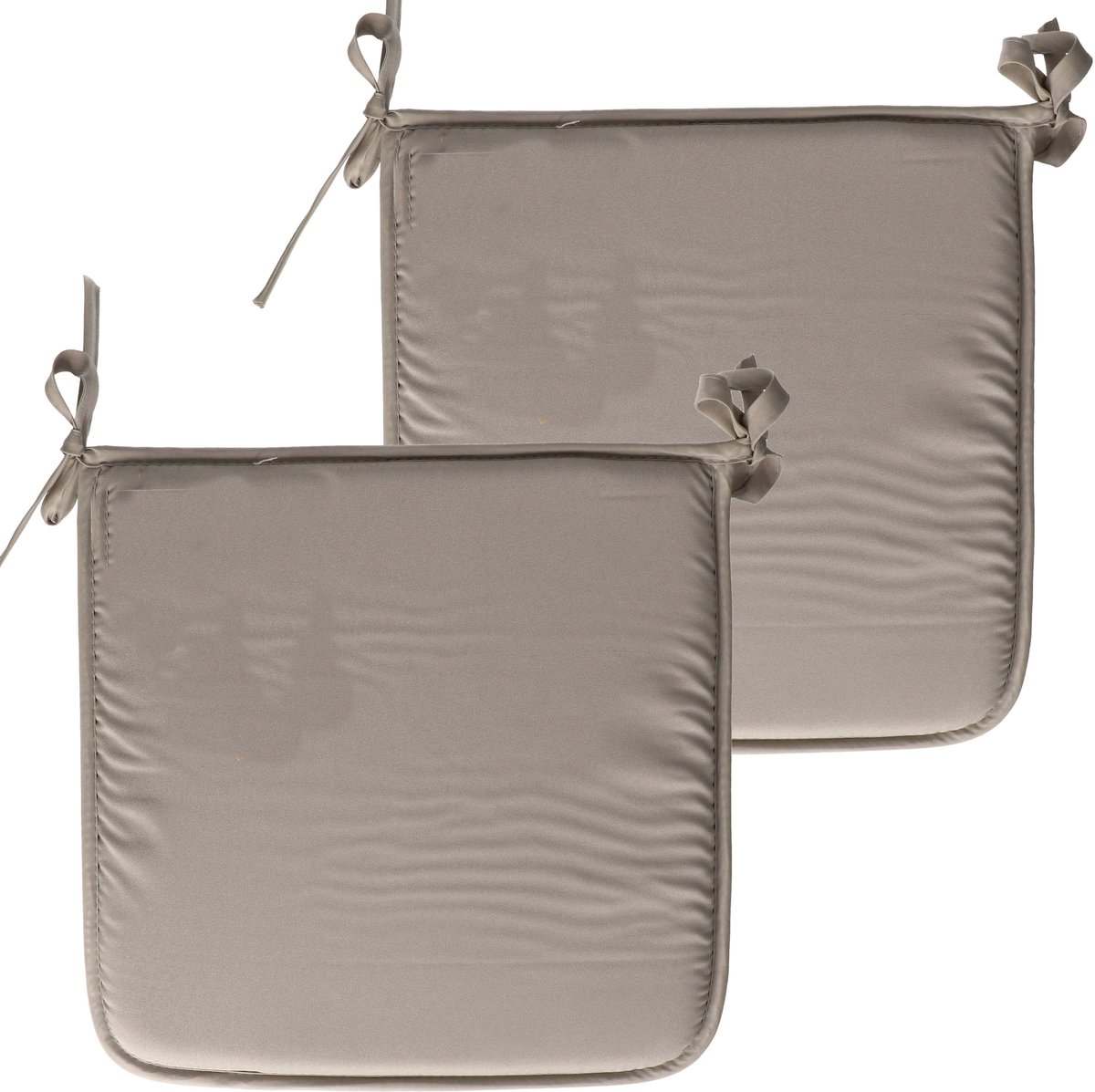 Stof Textile Home stoelkussens - 2x - grijs - 38 x 38 x 3 cm - voor binnen - touwtjes sluiting - zitkussens plat - vierkant