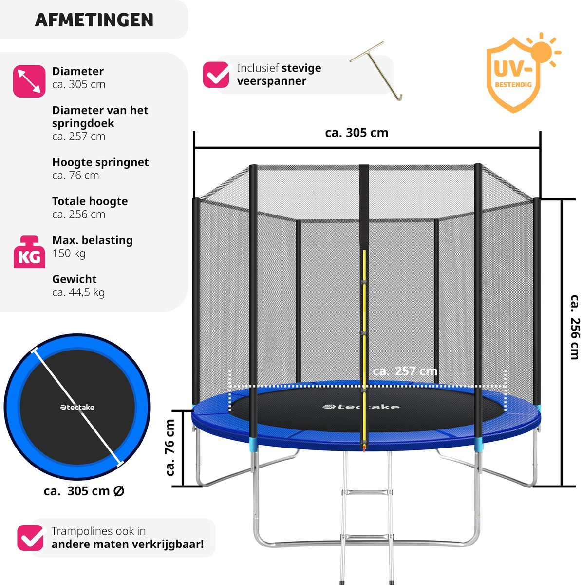 tectake® TÜV-geteste Trampoline - Ø 305 cm - Tuintrampoline - Kindertrampoline met Veiligheidsnet - Geschikt als Buitenspeelgoed, Sporttrampoline of Speeltoestel voor in de Tuin — afbeelding 9