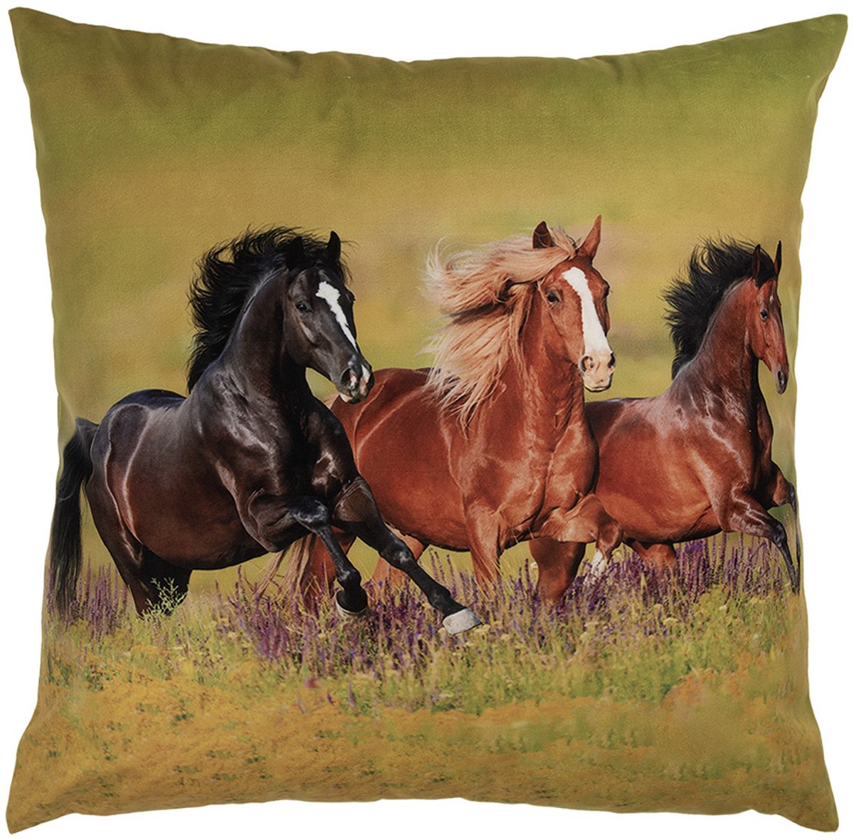 Kussenhoes 45x45 cm Groen Polyester Paarden