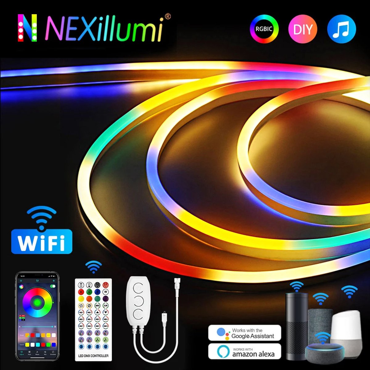 MazrekuHome® - Ledstrip - 5 Meter - Slimme App - Ondersteuning Alexa en Google - Muziek Sync - Diy Strip Decor