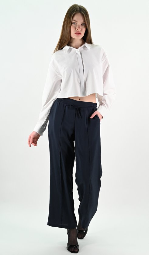 YesMooi - Wide Leg Culotte Broek - Navy - L (40) - Pantalon Dames Luchtige Broek