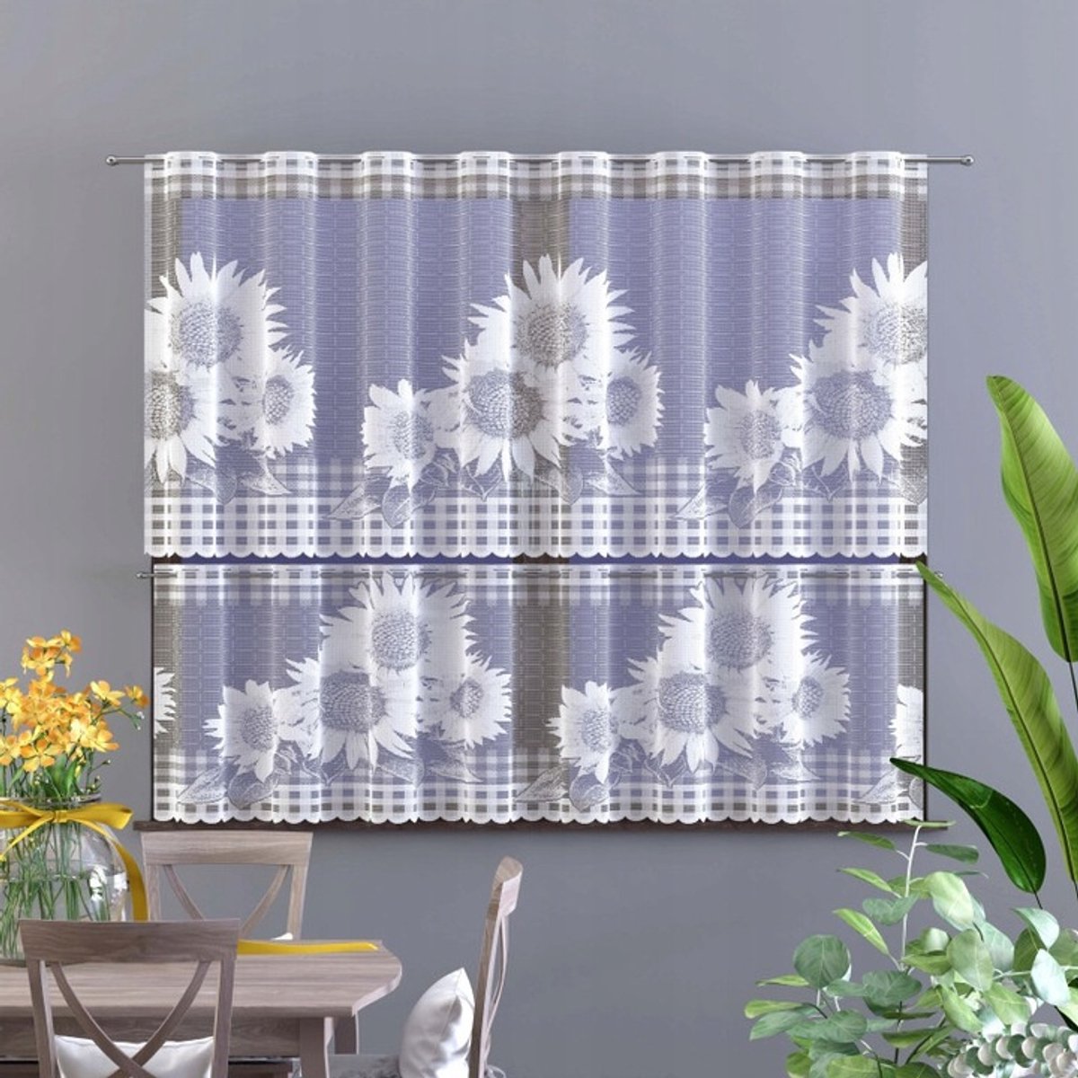 Wisan - Jacquard vitrage - Zonnebloemen- 300x 50 cm - Gordijnen - Curtains - Jacquardgordijnen- wit - 300 X 50 cm