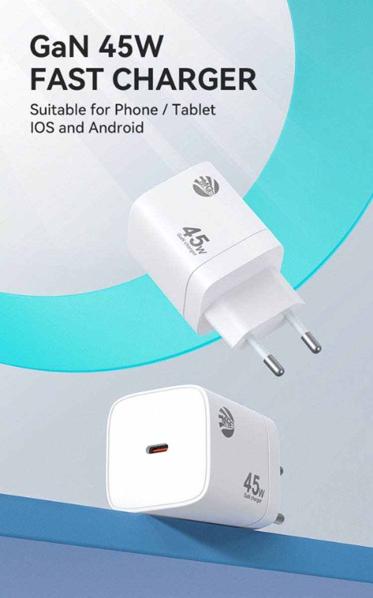 MG Oplader MG-CDA143 Geschikt voor Iphone - Samsung - Nokia Smartphones 45W Type-C - Wit