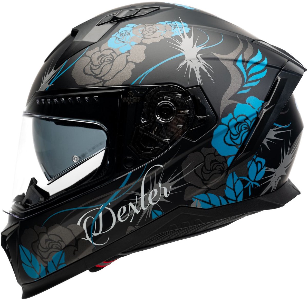 Motor Integraal Helm EROS FELINE Zwart/Turquoise mat S van MOTOBLOUZ