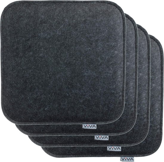 Brandsseller 4-delige set zitkussens van vilt 35x35x2 cm – Slijtvaste en robuuste stoelkussens voor binnen & buiten – Rond – Lichtgrijs