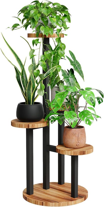 Plantenkruk, 3 stuks, rond, houten plantenstandaard voor binnen en buiten, met drie verschillende diameters (15 cm, 20 cm, 25 cm), houten bloemenkruk met afneembare poten, voor terras, tuin, wonen