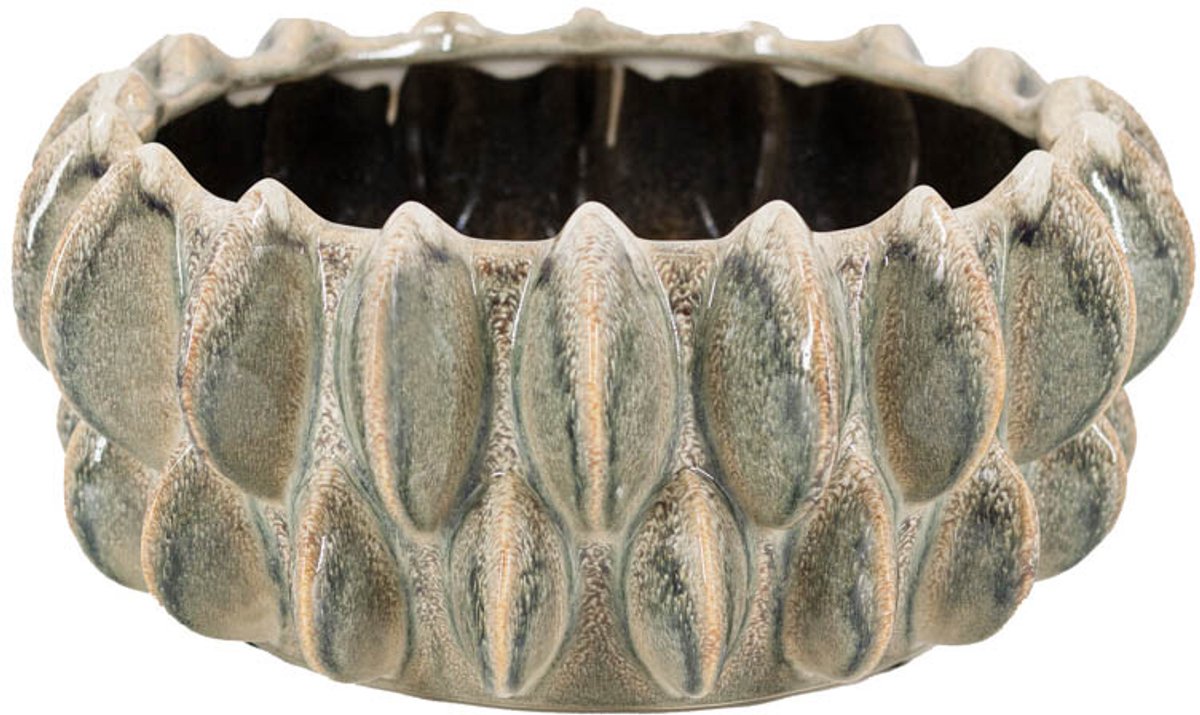 HomeBound by KY | Aardewerk bloempot Disc groen | bloempot | 31x31x14,5cm
