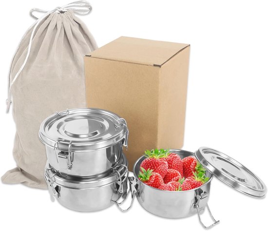 Everusely - Roestvrijstalen Voedselcontainers - Set van 3, Muted - Metalen Lunchbox Snackbakjes voor Kantoor, Thuisopslag - Lekvrije Deksel