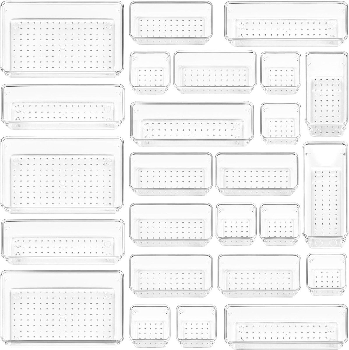 25-delige lade-organizer set met 4 formaten, doorzichtig plastic voor opbergsystemen
