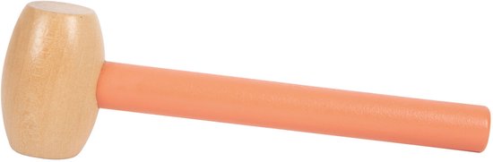 Houten hamer met een ronde kop en oranje steel.
