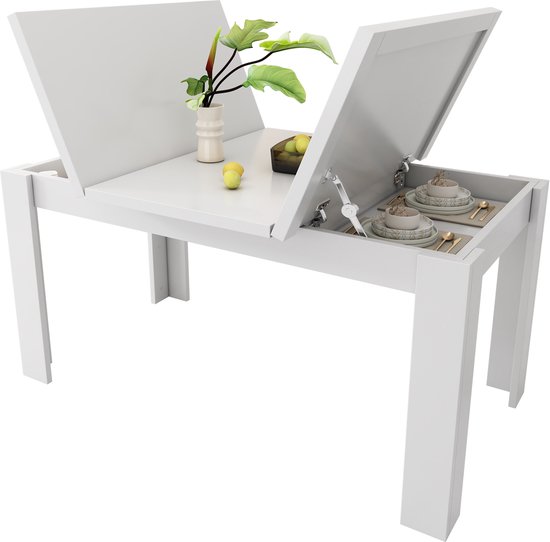 Uitschuifbare eettafel - in MDF - met opbergruimte - Zwart & Naturel