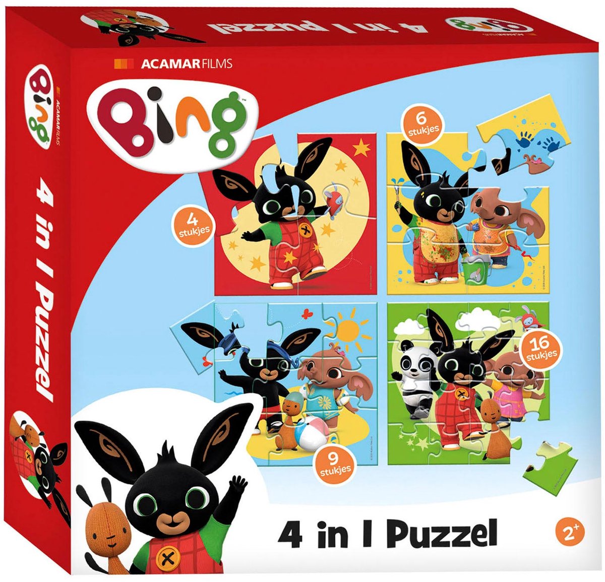 Bambolino Toys - Bing 4 in 1 puzzel - 4x6x9x16 stukjes - kinderpuzzel - leren puzzelen - educatief peuter speelgoed - puzzel 3 jaar en ouder - schoencadeautje Sinterklaas