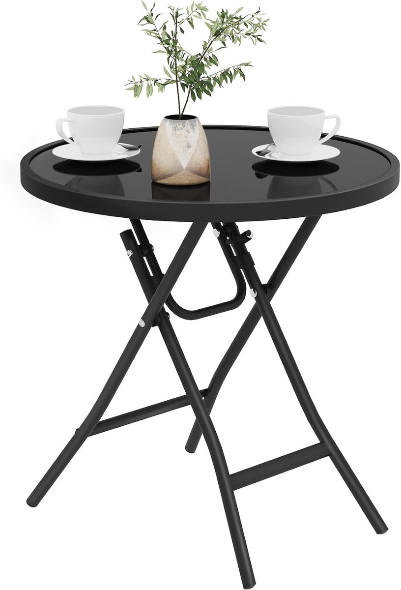 Inklapbare glazen salontafel voor balkon - Ronde tuintafel 46 cm