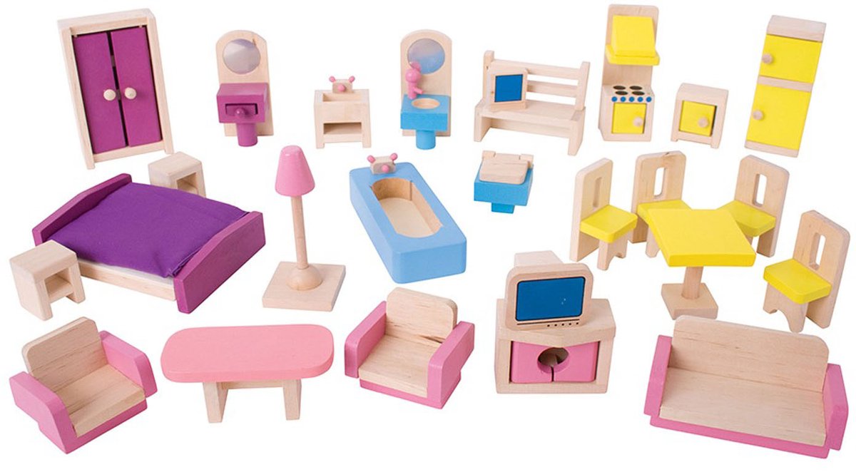 Poppenhuis Meubeltjes - BIGJIGS - Hout - Meubels Poppen - 26-Delig — afbeelding 2