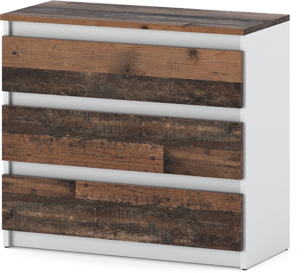 Stiv-Meble Witte ladekast 80 CM 3 S TV-kast Vintage Woonkamermeubel Oud wit,bruin