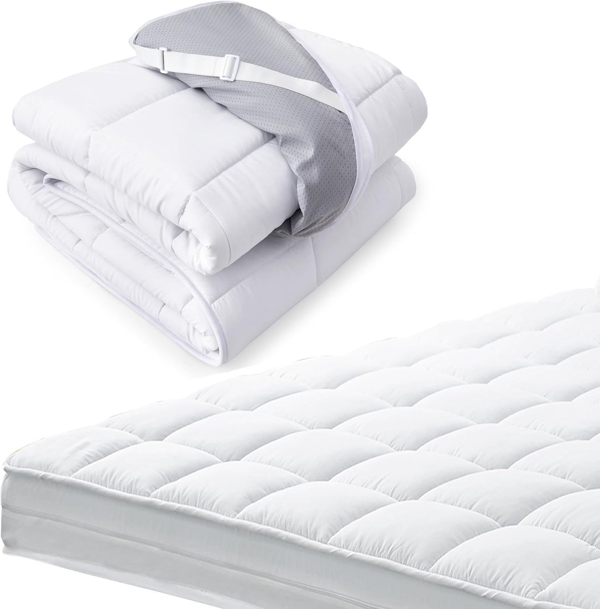 Hoes voor matrastopper 135 x 190 x 7,6 cm - Matrasbeschermer met verstelbare bandjes en ritsen