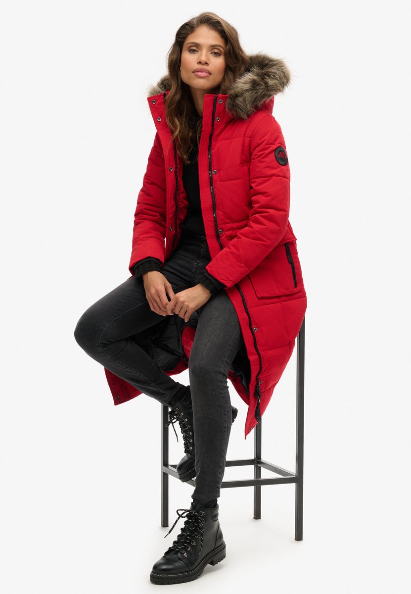 Superdry Lange Everest pufferjas Dames Gewatteerde jassen Rood