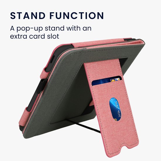 kwmobile flip cover voor e-reader - geschikt voor Kobo Libra Colour - Van imitatieleer en -suède - In poederroze / donkergrijs van Merkloos — afbeelding 3