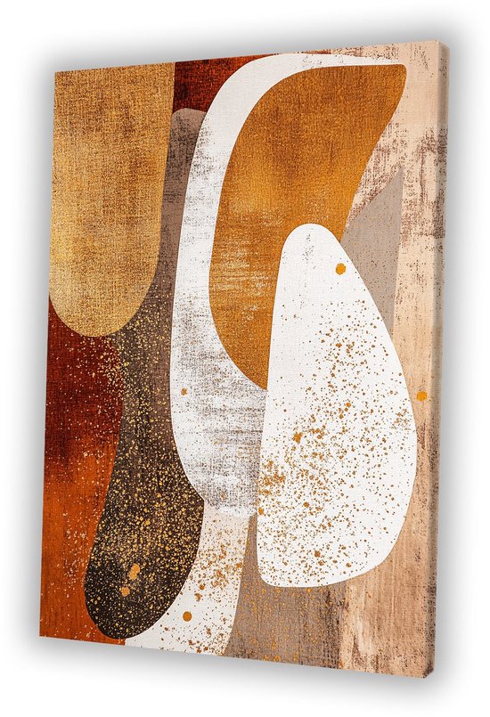 Aardetinten en abstracte vormen - Organisch canvas schilderij - Muurkunst vormen - Abstracte kunst - Muurdecoratie landelijk - Canvas schilderijen woonkamer - canvas 50x70 cm