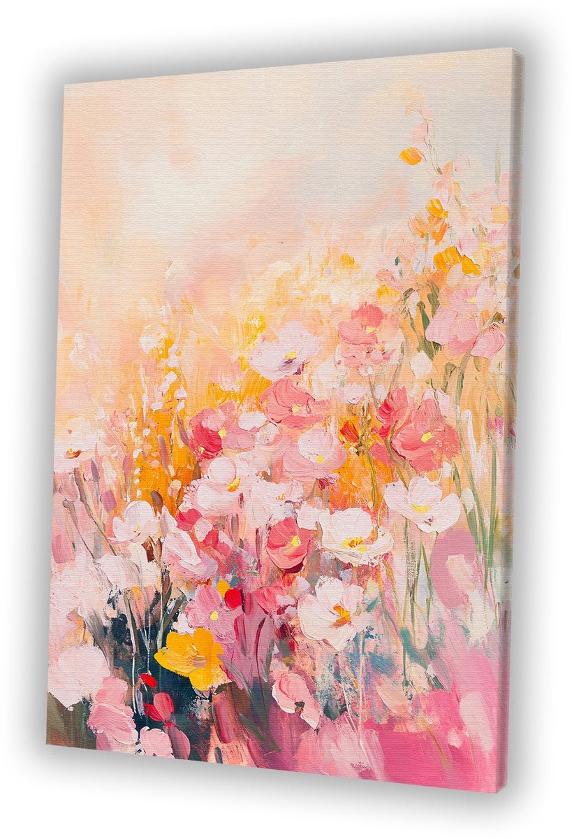 Zacht bloemenveld in bloei - Bloemen canvas kunst - Canvas schilderij natuur - Impressioni