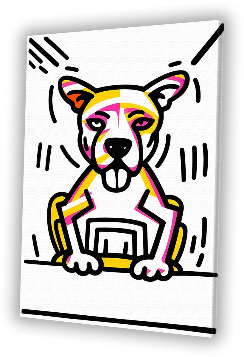 Moderne pop-art hond illustratie - Hond muurdecoratie - Wandkunst dier - Pop Art - Decoratie voor thuis - Slaapkamer wanddecoratie - canvas 75x100 cm
